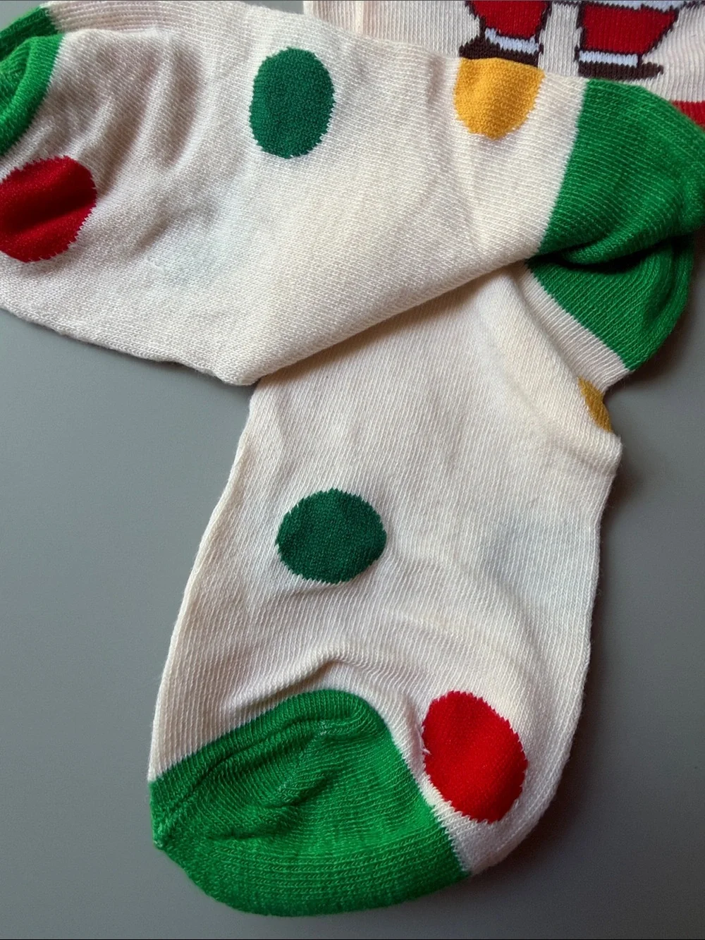 Merry Christmas Santa Crew Socks - Green & Cream Dots Festive Socks-NWOT
